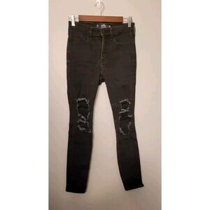 Hollister Super Skinny Jeans Womens 3 Reg 26x28 High Rise Black Distressed - D